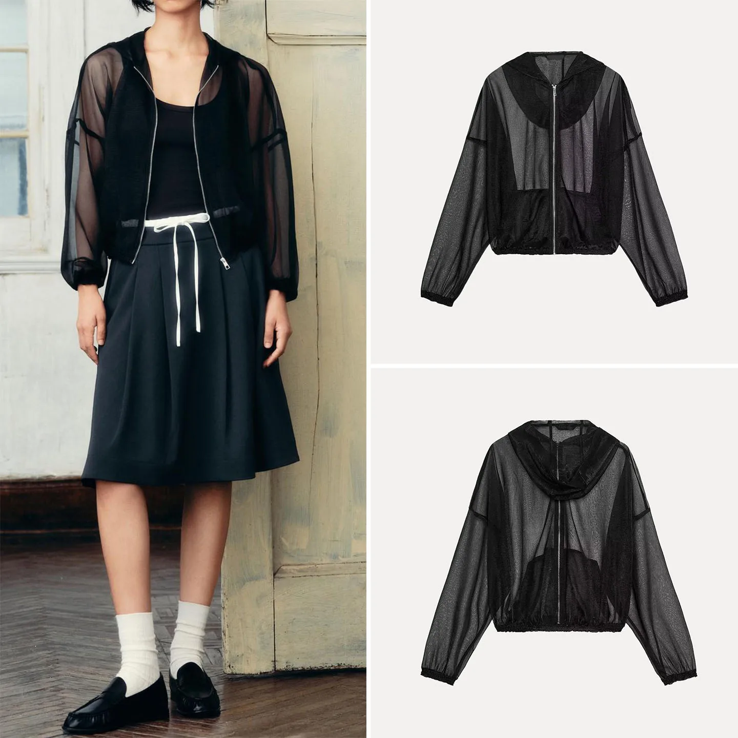 

Z женское модное простое прозрачное пальто-туэт с капюшоном, длинное пальто-платто Све на молнии, женская верхняя одежда, осень 2025, новое поступление