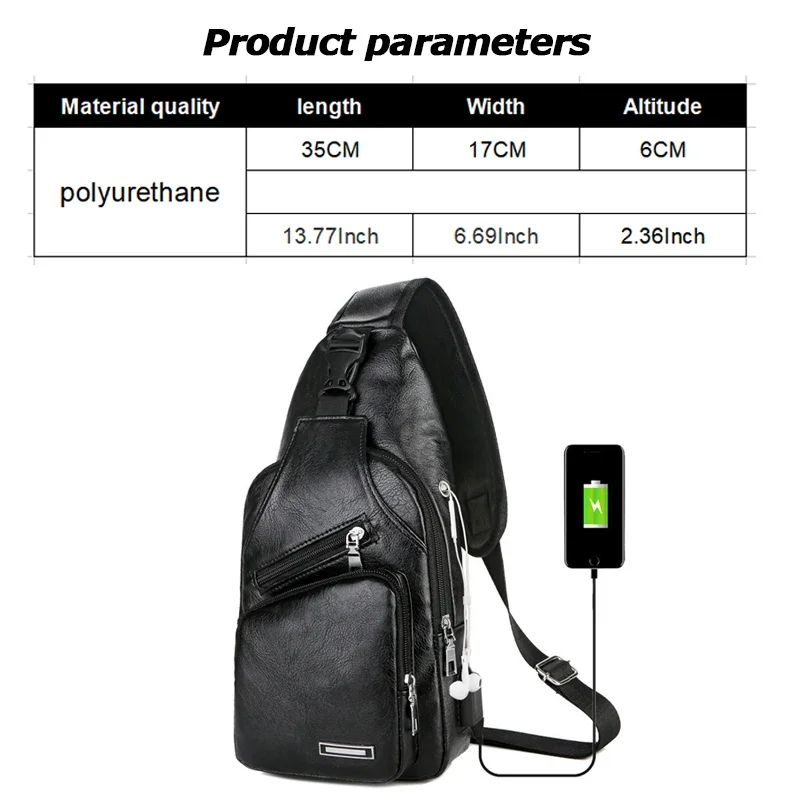 Men Creative Usb Charging Chest Bag Casual Retro Pu Shoulder Bag Outdoor Riding Sports Travel Crossbody Bag