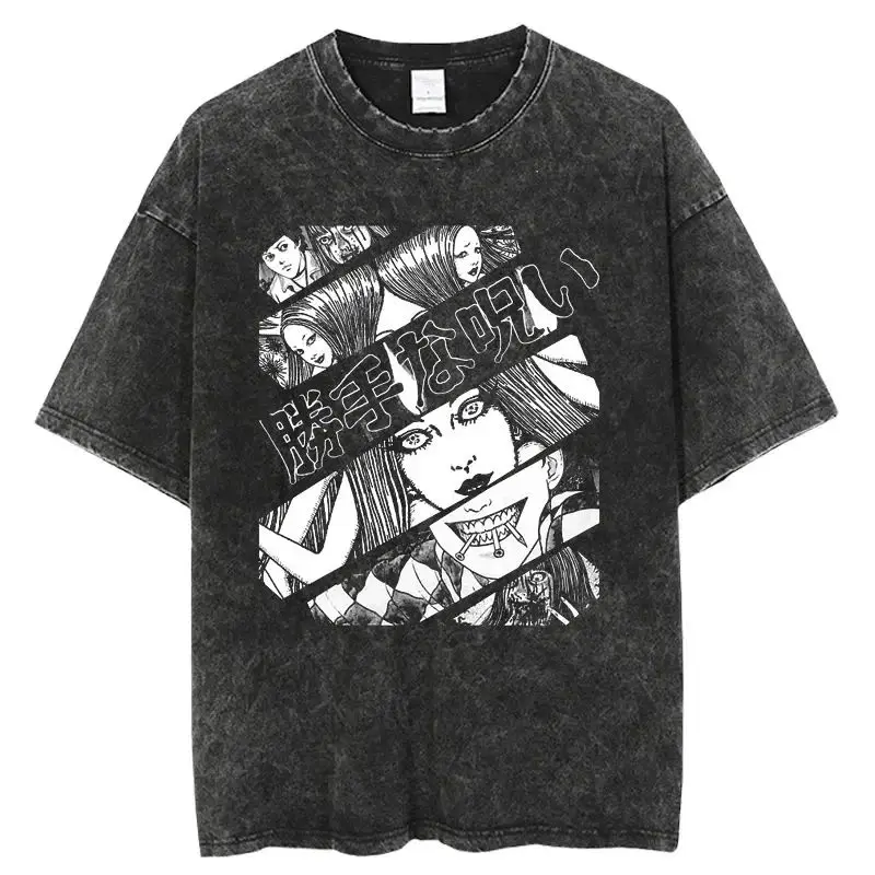 Horror Manga Tomie Graphic T-shirt Gothic Dark T Shirt Hip Hop Y2k Washed Oversized Streetwear Casual Loose Streetwear Unisex