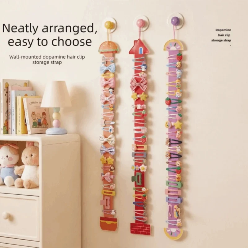 Vibrant Color Hanging Hair Clips Holder Space-Saving Wall-Mounted Hair Accessories Organizer Stretchy Cartoon Design