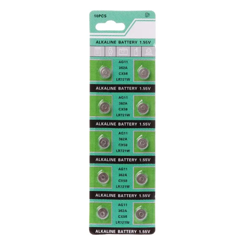 10PCS Coin Alkaline Battery AG11 1.55V Button Batteries LR721 362 SR721 162 Cell Batteries for Calculators Watch Lamp