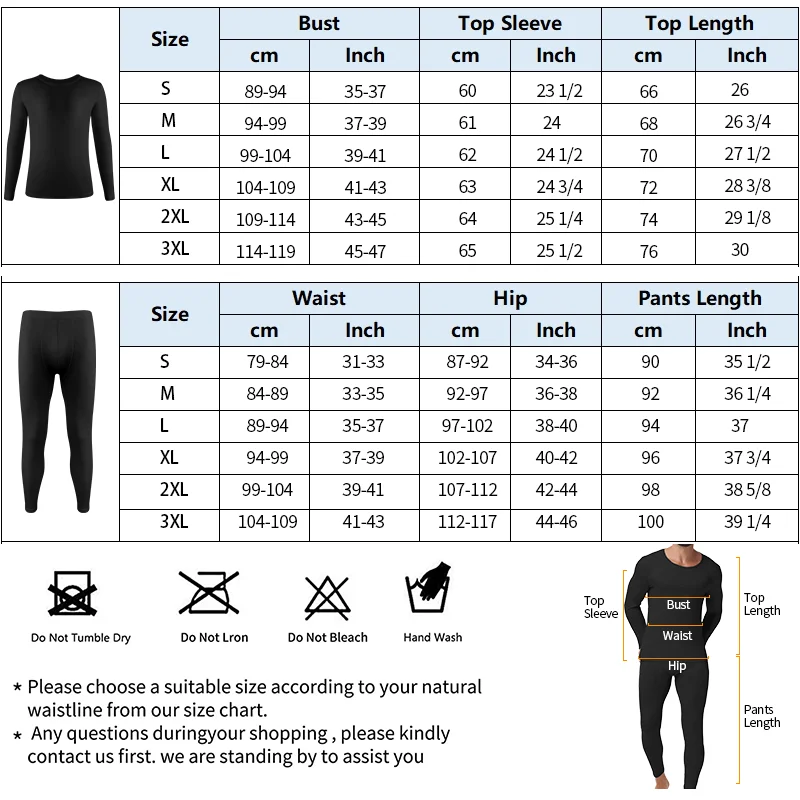 Slimbelle Men's Long Johns Set Winter Thermal Underwear Set Thermo Compression Long Sleeve Top Breathable Round Neck Base Layer
