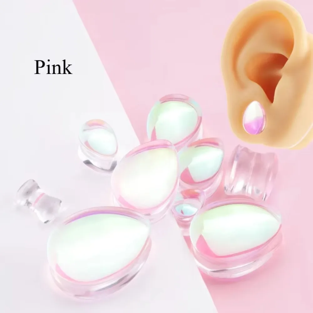 2 Stück Hochwertige Tropfenförmige Rosa Glas-Ohrkanal-Dehner Ohr-Expander Piercing-Schmuck 2g-1" – Detail 1