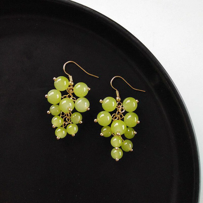 Fashion Grape Earrings for Women Simple Cute Fruit Green Beads Drop Dangle Hook Earring Party Trendy Jewelry Accessories Gift