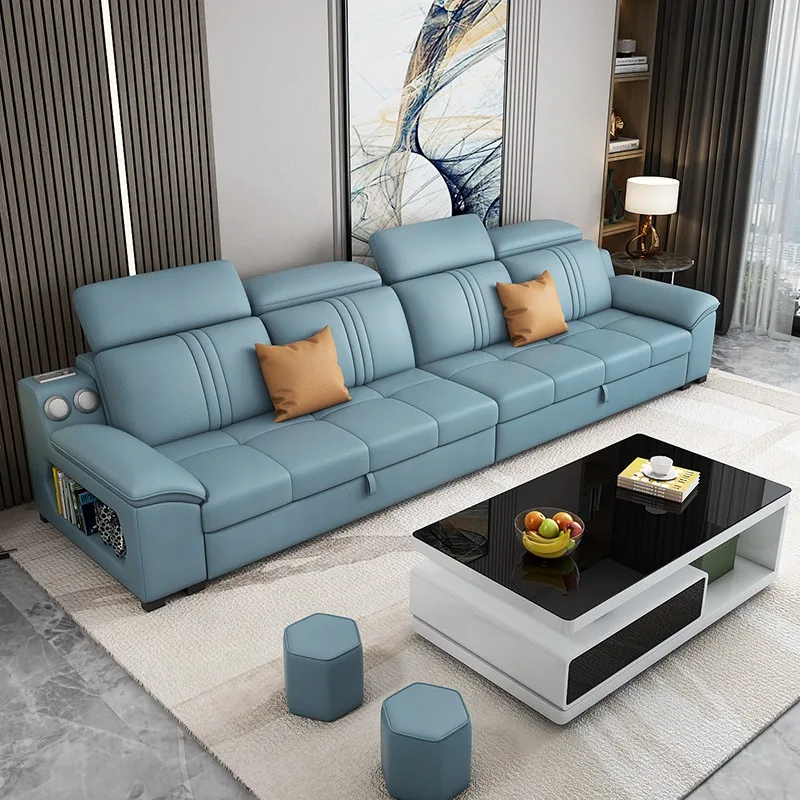 

Genuine Leather Sofa Designer Luxury Modern Hidden Relax Bed Sofa Multifunctional Armrest Meubles De Maison Salon Furnitures