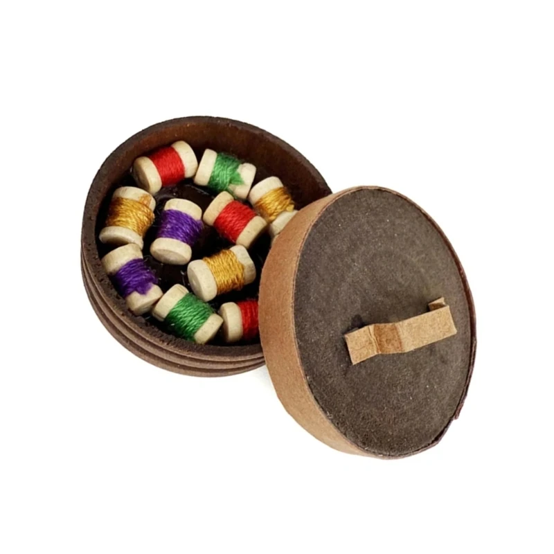 Mini scatola da cucito rotonda per case delle bambole in 1/12 Display decori modello decorativo vintage 15UB