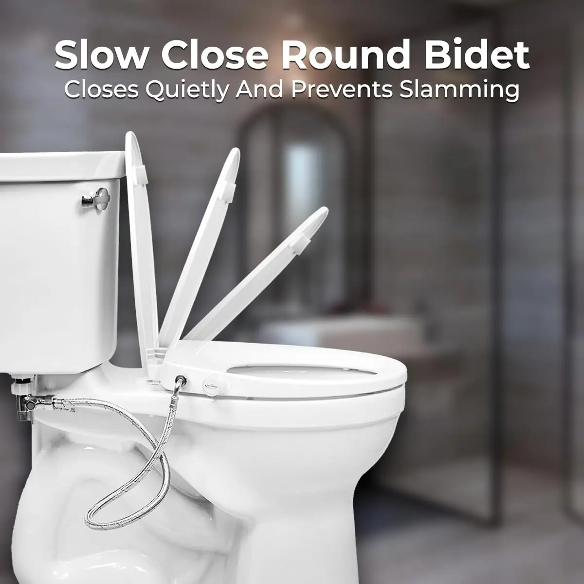 Slow-Close Round BidetToilet Seat,Stealth Bidet Attachment for Toilet Seat, Adjustable-Cleaning ,T Adapter&Bottle Bidet included