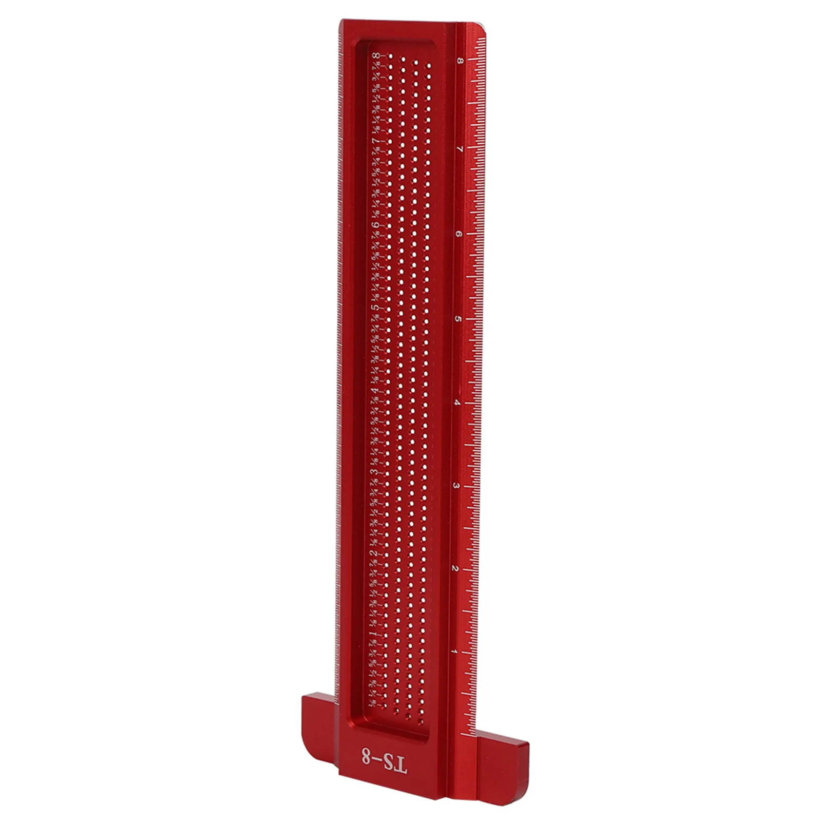 TS-8 Woodworking Hole Ruler Aluminum T shaped Measuring Tool Mini Scriber for Hardware(Red )