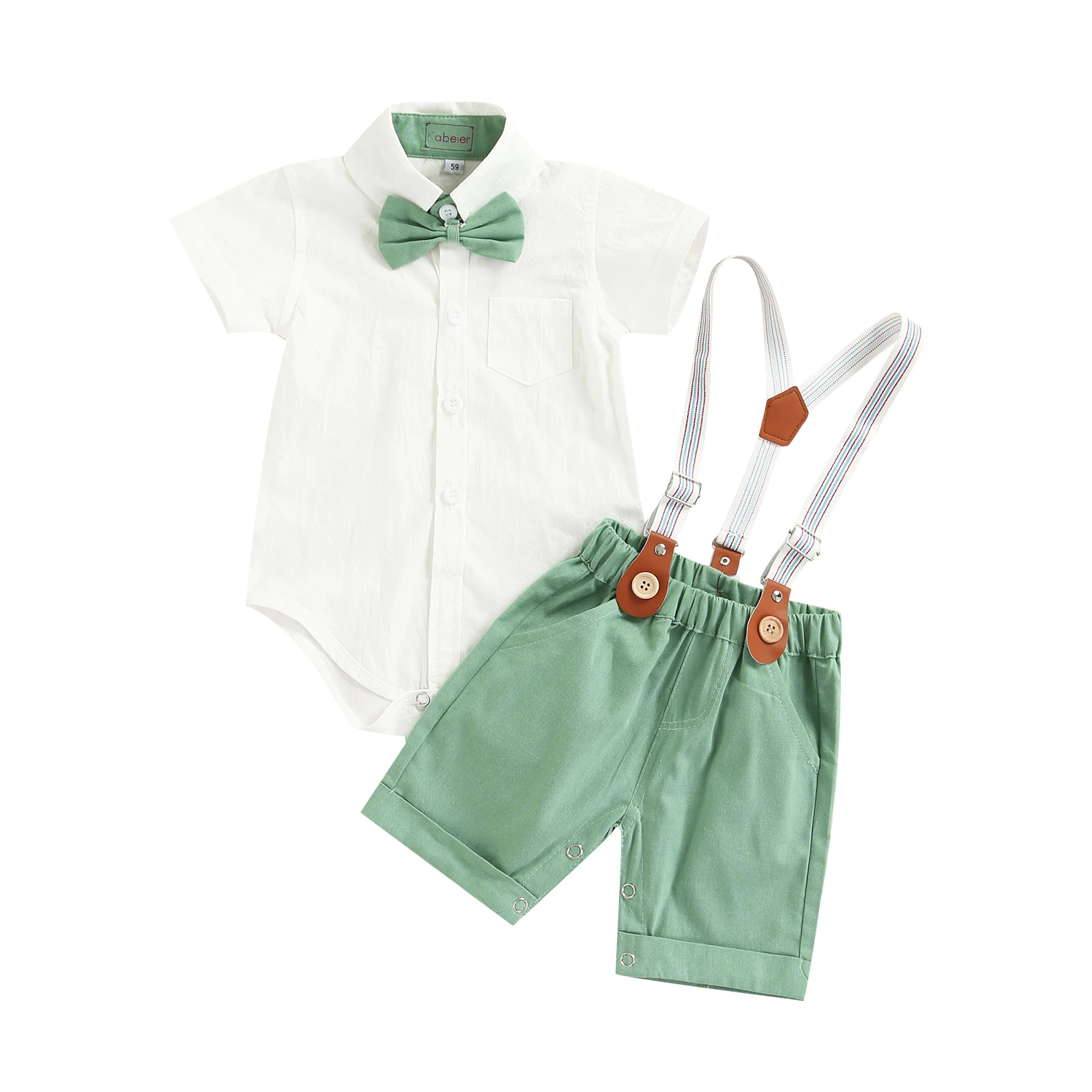 2PCS Newborn Baby boys Gentleman Summer Clothes Outfits Short Sleeve Shirt Romper + Suspender Shorts Clothes Sets