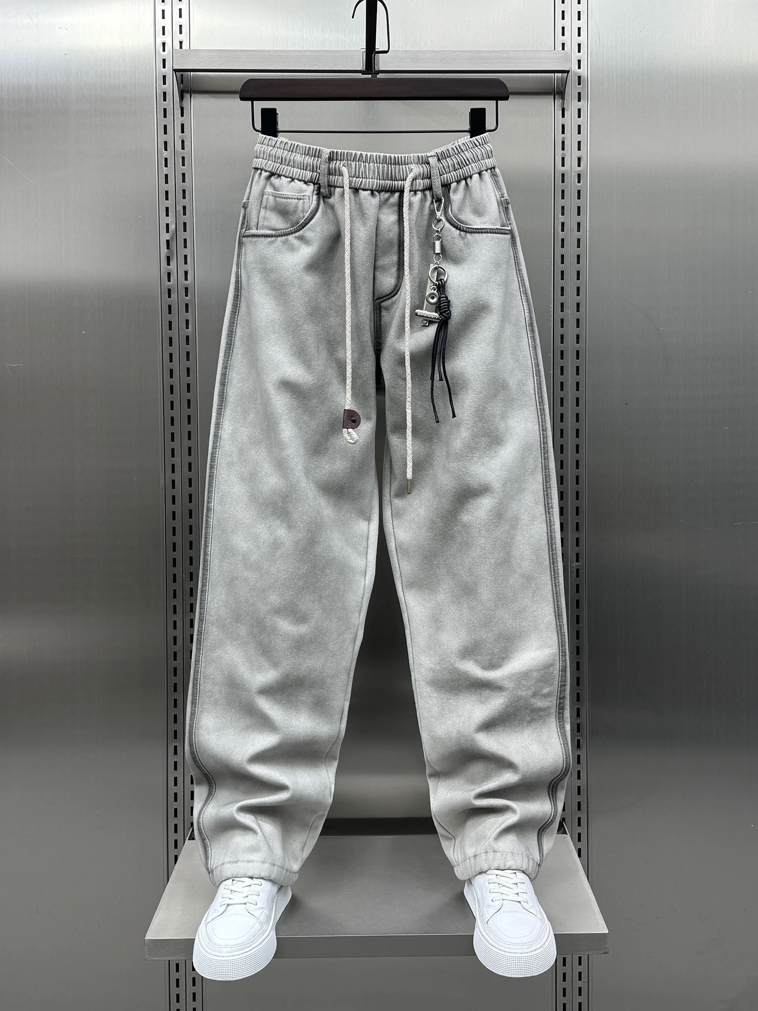 

Мужские стильные утепленные джинсы из выстиранного денима с флисовой подкладкой, прямые длинные брюки, модный дизайн, градиентный цвет, новинка зимы