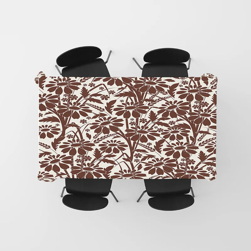 مجموعة مفرش المائدة الأنيقة المصنوعة من الزهور البنية لتزيين غرفة الطعام، بياضات المطبخ القابلة للعكس من القطن بنسبة 100% مع حامل أدوات المائدة #5