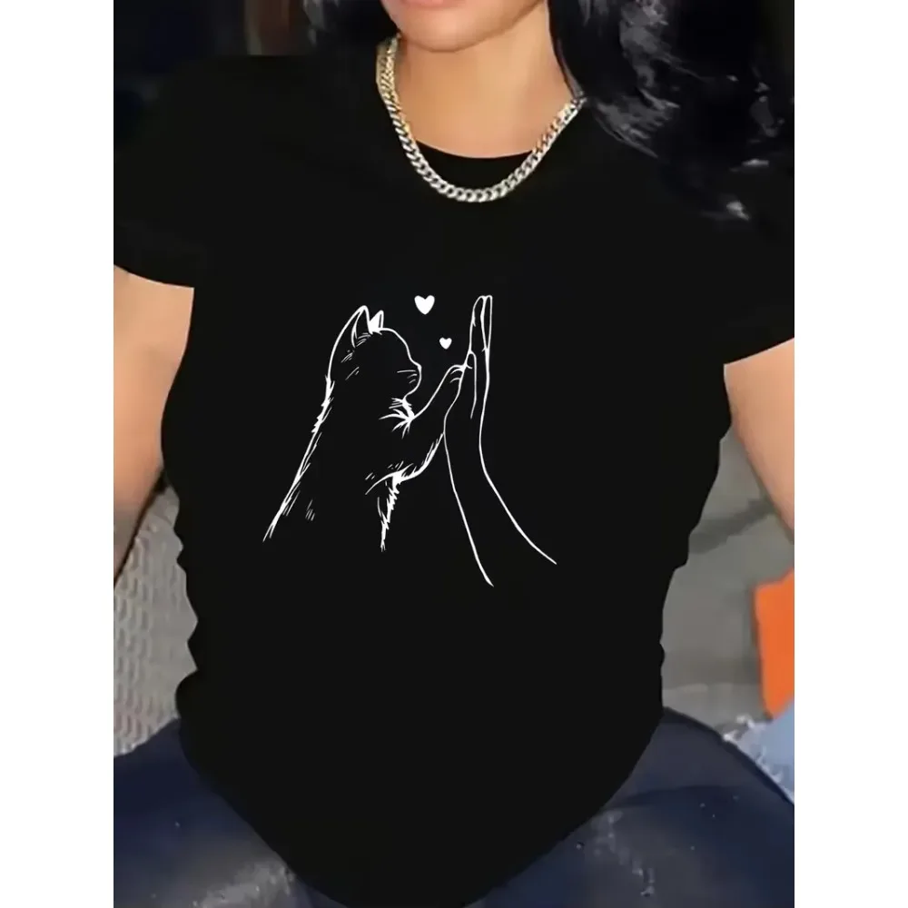 Bequemes, schönes T-Shirt mit Katzenpfoten-Herz-Aufdruck, kurzärmeliges T-Shirt, Damen-T-Shirt, Kleidung, Top, T-Shirt, hautfreundliche weiche Baumwolle
