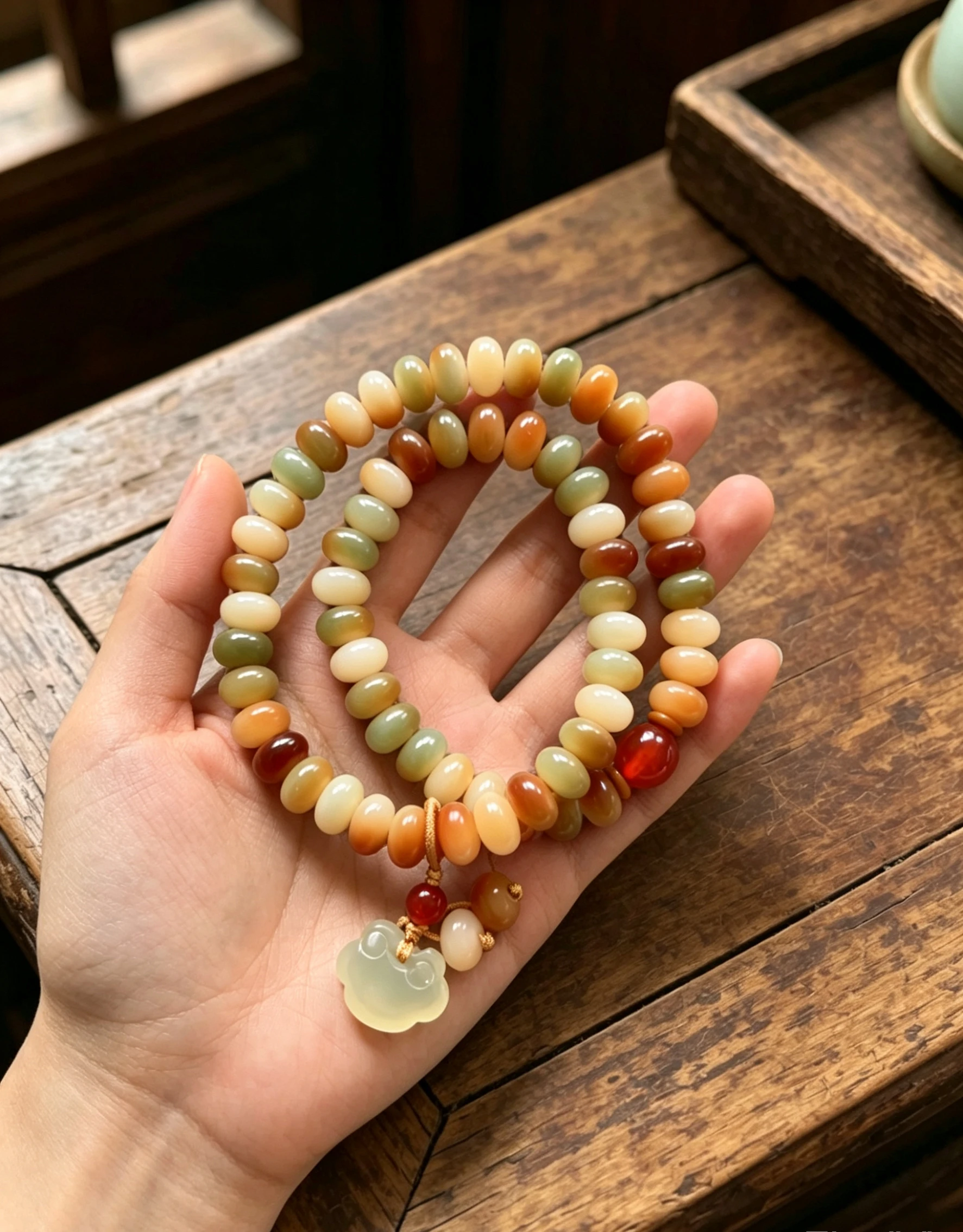 Picture 5: Natural Gradient Bodhi Root Double-Loop Bracelet
