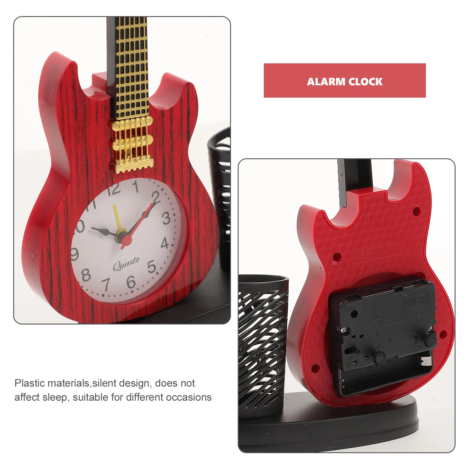 

Violin Clock Desktop Pen Holder Creative Table Clock Decorative Desktop Decoration Silent Design Home Office Shelf Ornament