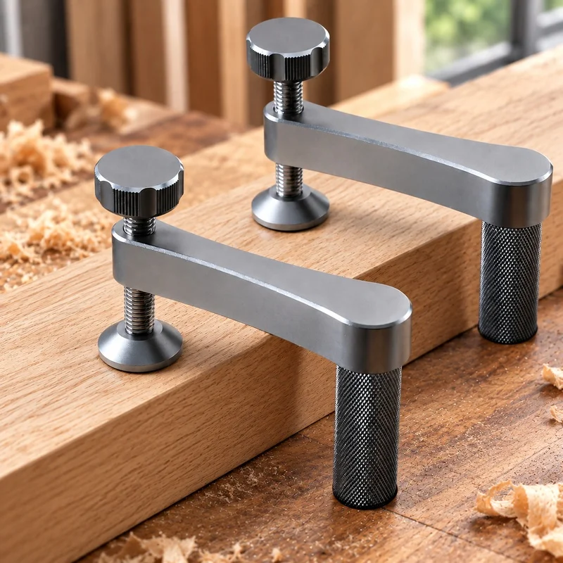 Pair of Aluminum Woodworking Clamps with 19mm Anti-Slip Pads for Bench and MFT Table Securement