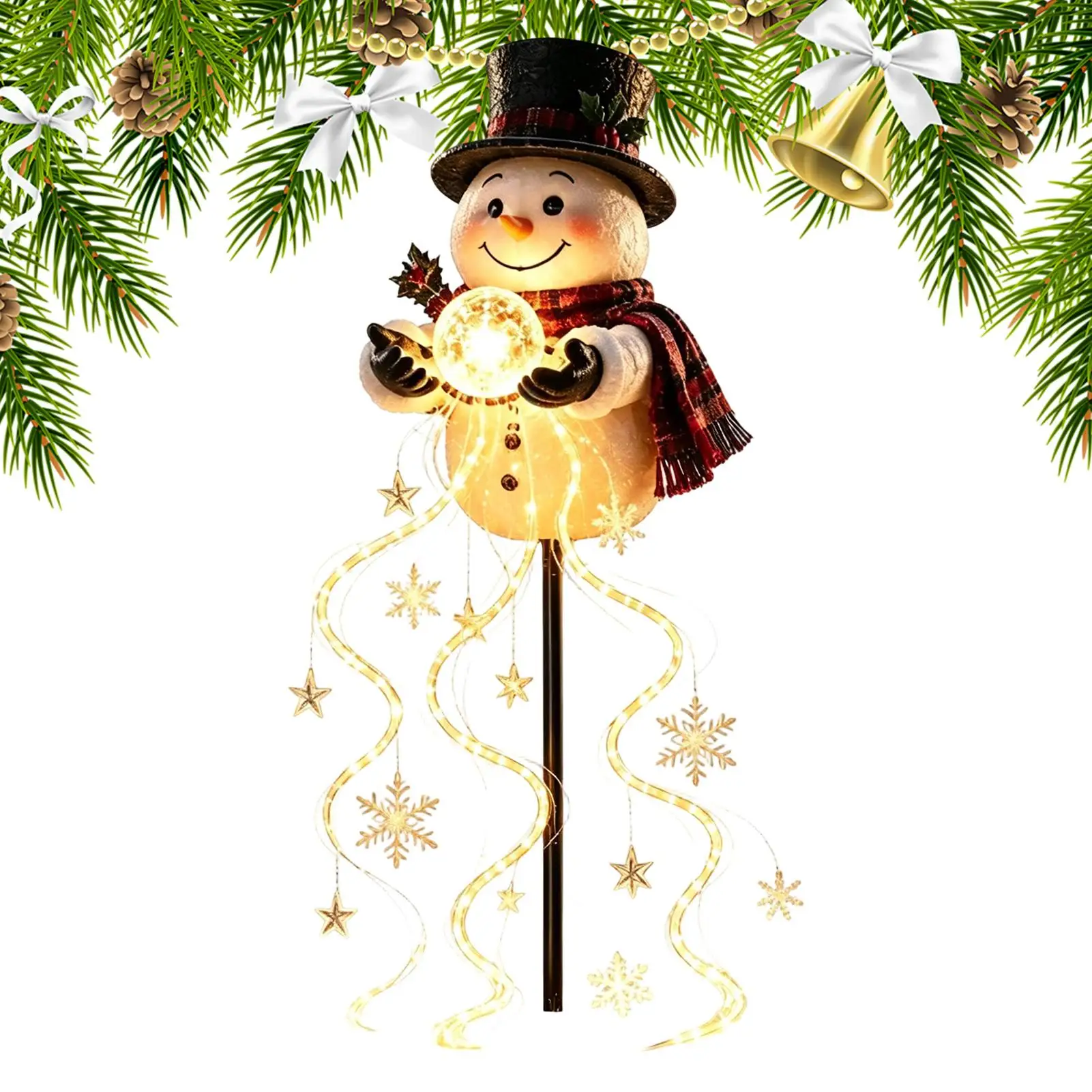 Christmas Pathway Lights Solar Snowman Stake String Light Waterproof Holiday Stake Lamps for Outdoor Garden Backyard Patio Porch