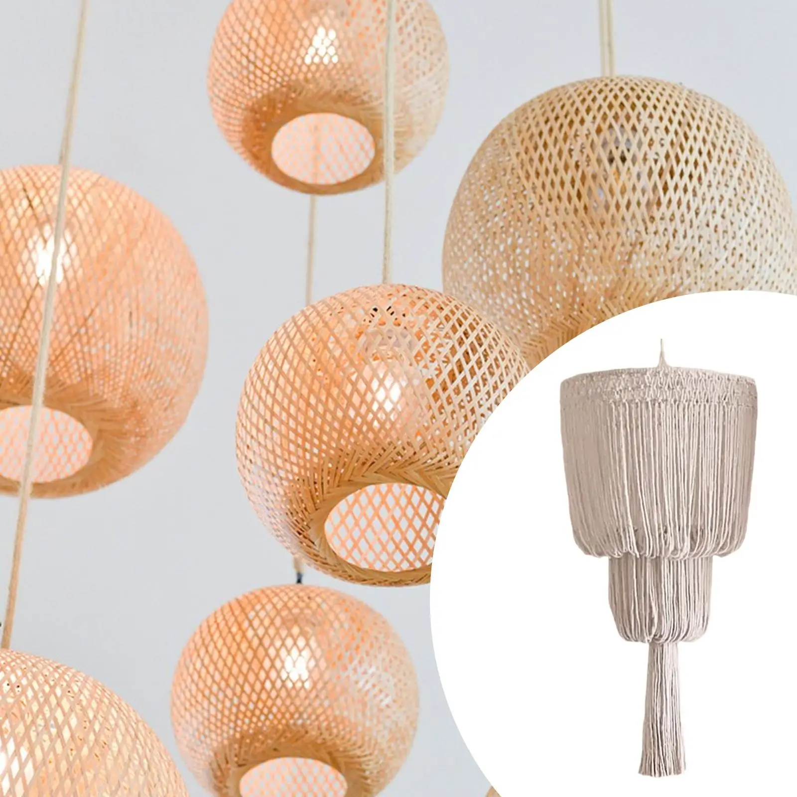 Handmade Woven Lampshade Macrame Lamp Shade Modern Decorative Pendant Light Shade with Tassels for Office Bedroom Restaurant