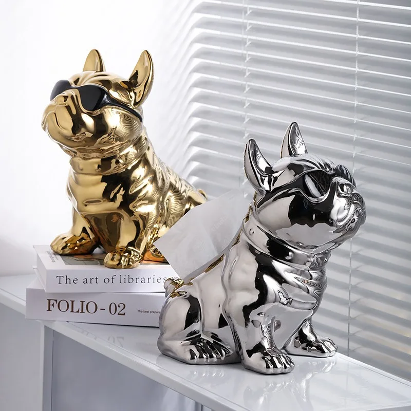 

Creative Home Decor Bulldog Butler Storage Box Tissue box Nordic Table Resin Sculpture Dog Figurine Ornament