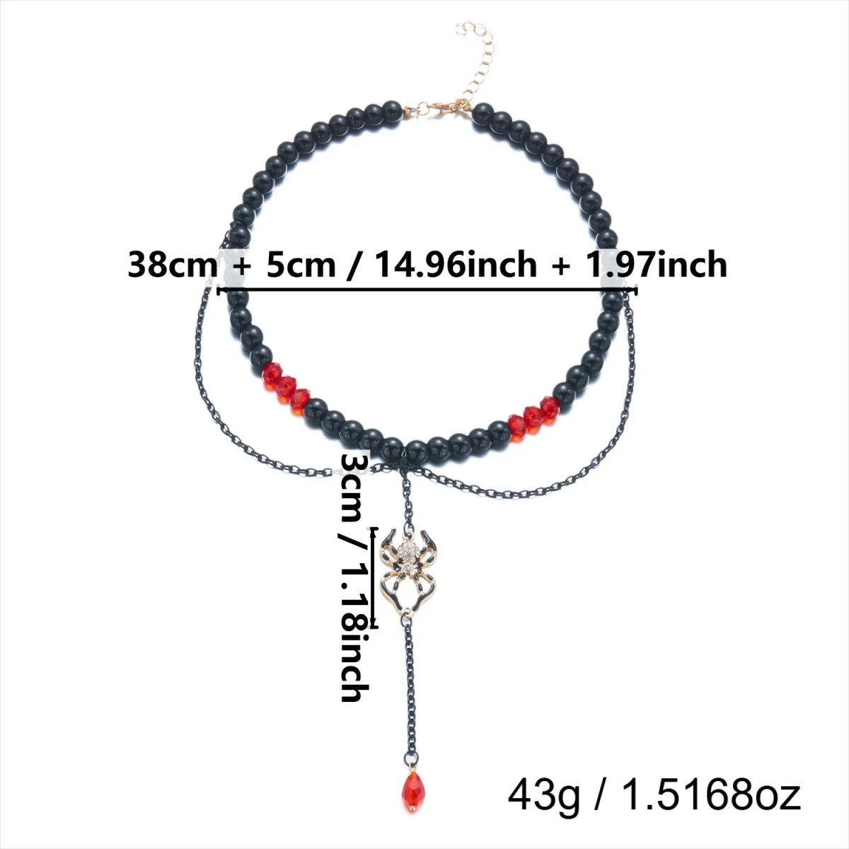 Gotische Cosplay-Halskette mit einzigartigen roten Kristallperlen und Quasten für Damen, Halloween-Fledermaus-Totenkopf-Kürbis-Choker, Punk-Party-Schmuck – Detail 36