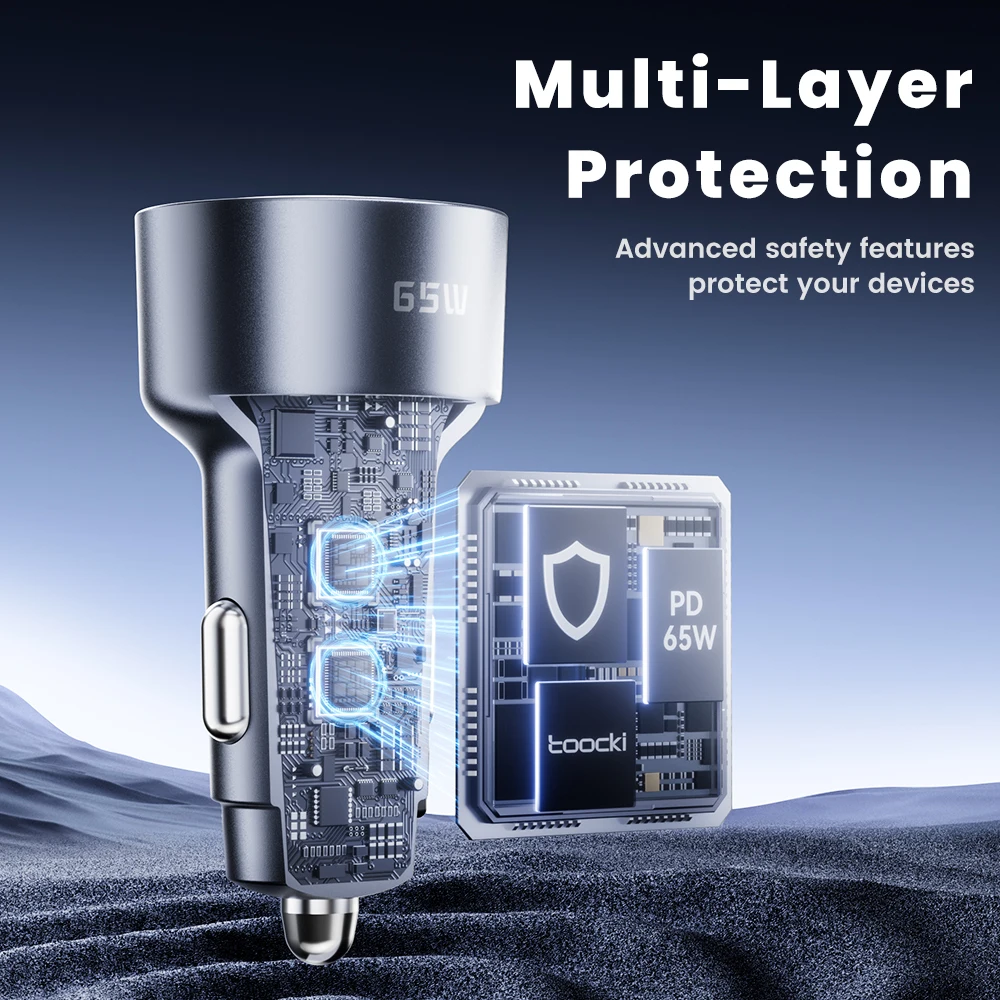 Toocki 65 واط شاحن سيارة PD 35 واط شحن سريع آيفون 16 15 14 سامسونج S24 AFC USB C شاحن هاتف السيارة لشاومي هواوي Realme