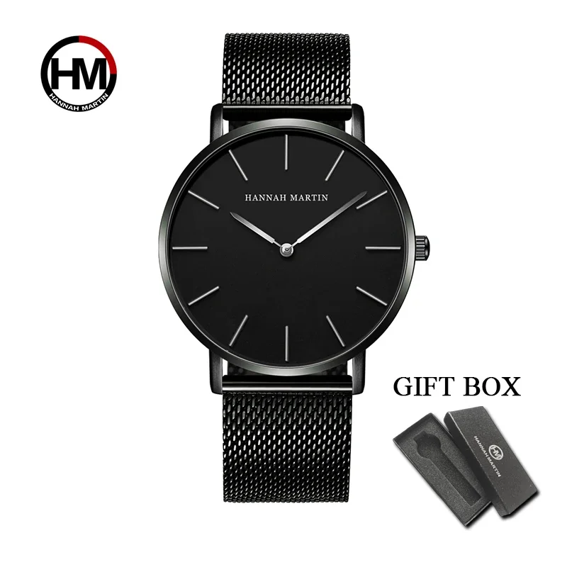 

Fashion Simple Men Watch HANNAH MARTIN TOP Brand Japanese Movement Luxury Classic Design Ultra Thin Quartz Wristwatches For Men