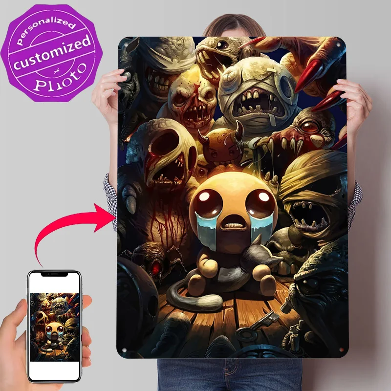 The Binding of Isaac Surrounded By Monsters Personalized 3D Textured Metal Poster Wall Art Vintage Tin Signs for Bathroom Decor