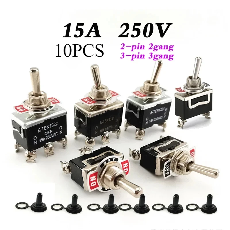 

10Pcs Heavy Duty Car Boat Rocker Toggle Switch 15A 250V 2 3 Pin 2 3 Gang SPST ON/OFF Rocker Switches with Boot Spst Extension