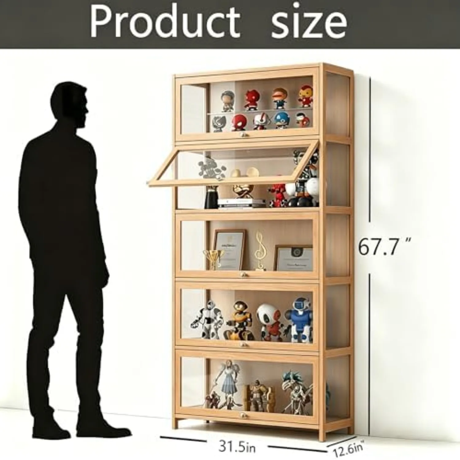 Display Cabinet with Acrylic Door, 5-Tier Curio Cabine, Collectibles Toy Organizers Rack & Display Shelf, Bookcase for