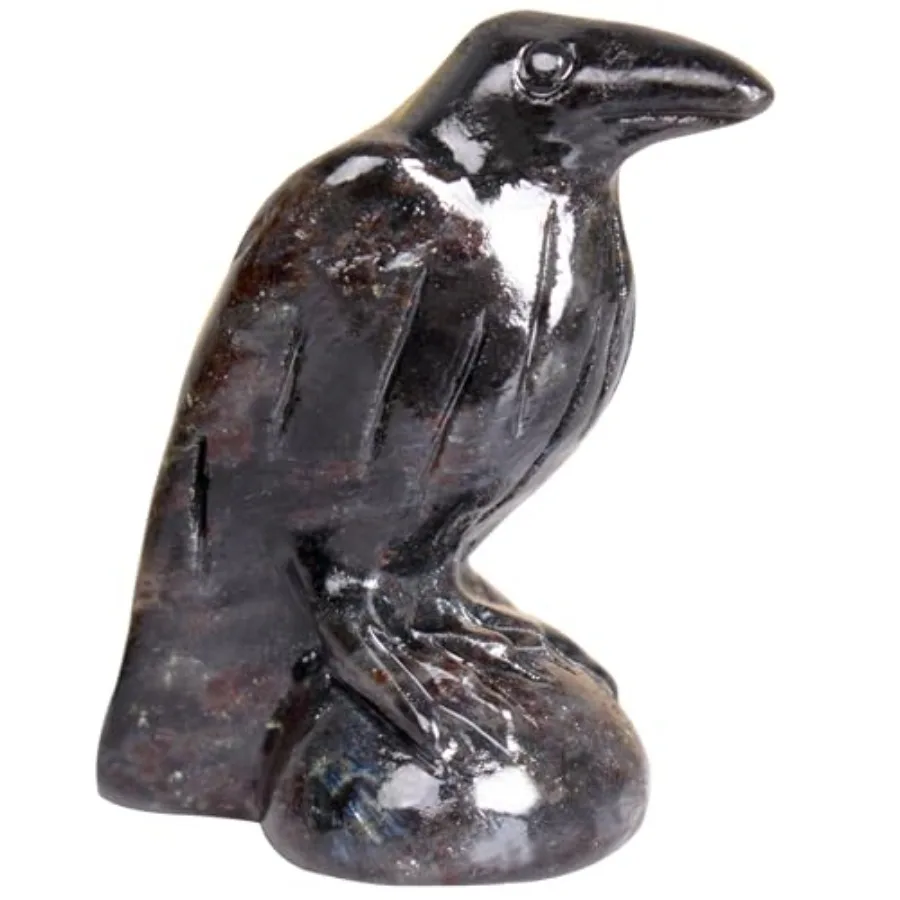 Estatua de Cuervo de Granate Natural, Escultura Mística de Cuervo de 2 Pulgadas, Decoración Gótica para el Hogar, Arte de Totem Espiritual, Figura de Cristal Curativo