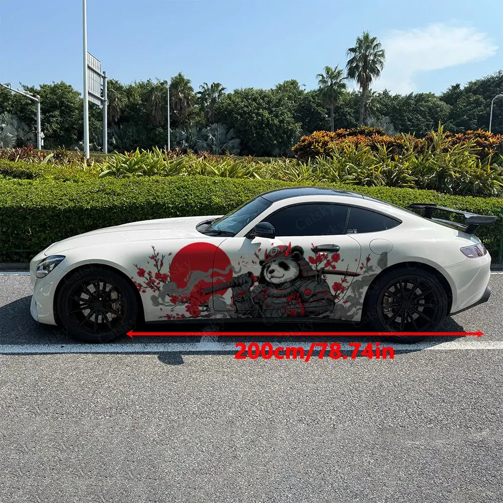 2pcs Panda Warrior Pattern Car Side Wraps, Self-Adhesive PVC Waterproof & Scratch-Resistant Stickers, Car Accessory Gift