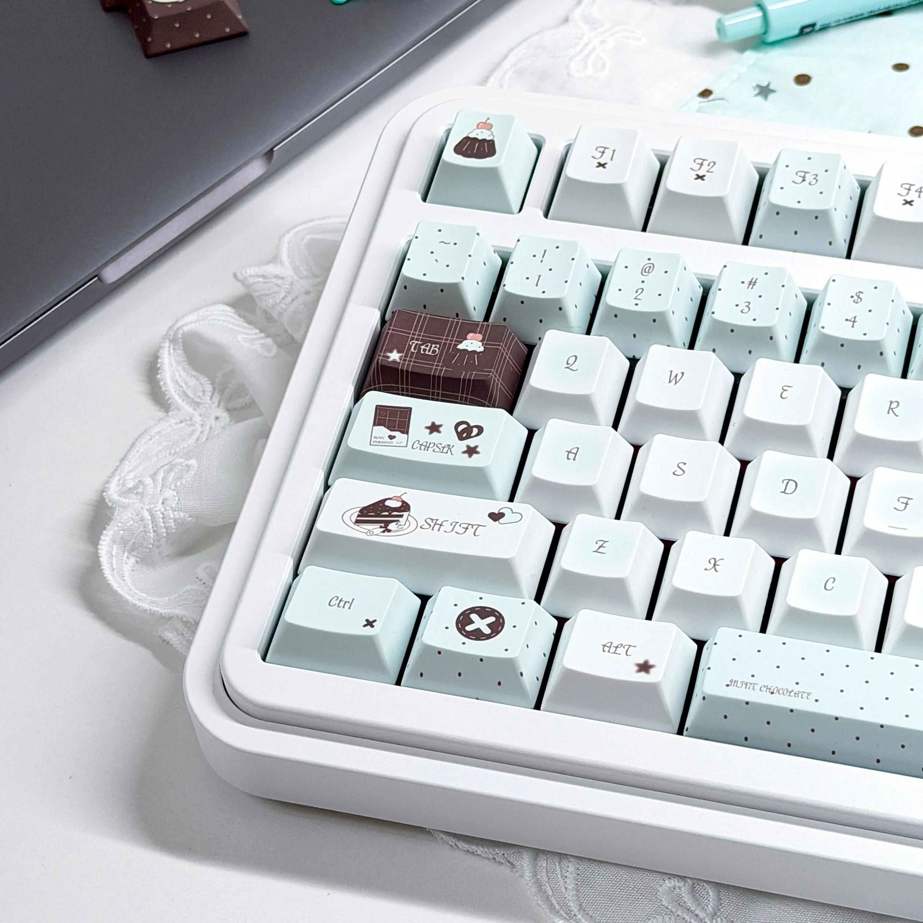 MAIMOOO Mint Chocolate Keycap Cherry Profile PBT Thermal Sublimation Fresh Cute Keycaps for Aula Mechanical Keyboard Accessories