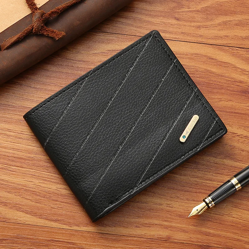 Billeteras de cuero para hombre, monedero corto de cuero suave y fino, cartera para múltiples tarjetas, cartera de mano para jóvenes, de alta marca, nuevo diseño