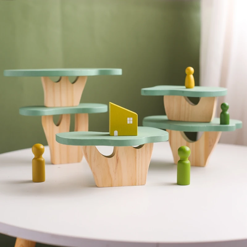 Blocs en bois Montessori pour enfants, jouets éducatifs pour bébés, maison d'arbre à empiler, décoration de chambre de bébé