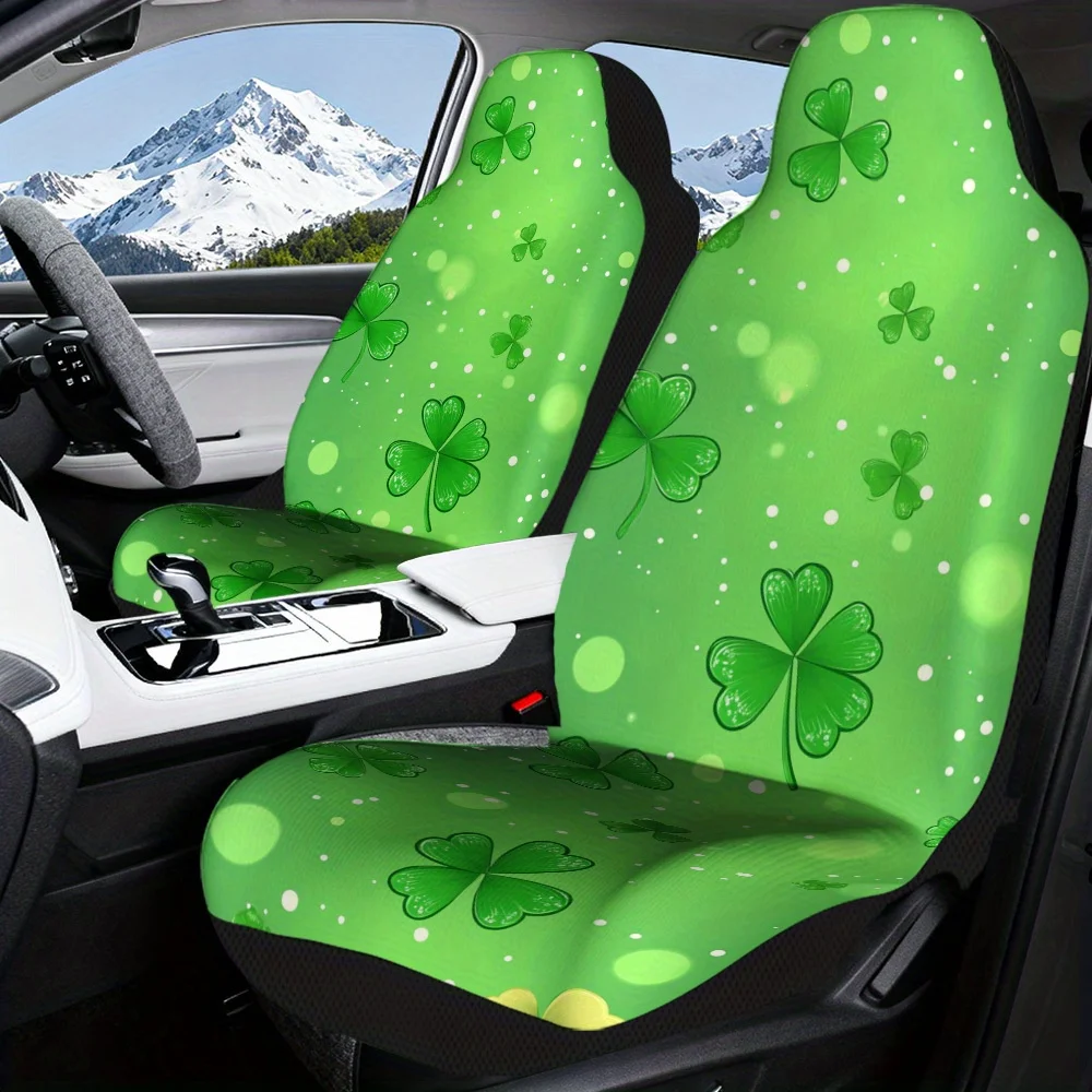 2pcs  Car Seat Covers Set, St. Patrick's Day Shamrocks Print, Chic Vehicle Seat Covers. Fits Daily Office Commutes Weekend