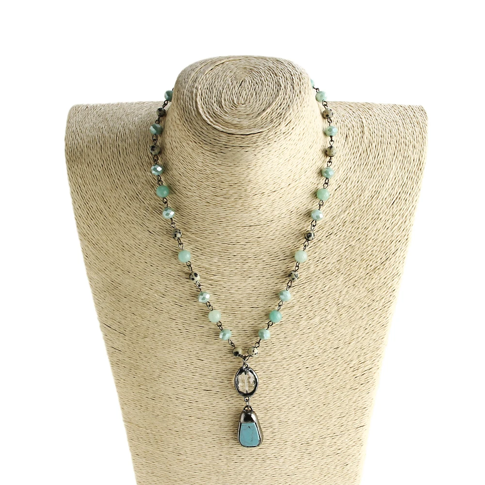 Fashion Jewelry Natural Stone & Glass Crystal Chain Stone Pendant Choker Necklaces For Women Ethnic Necklace