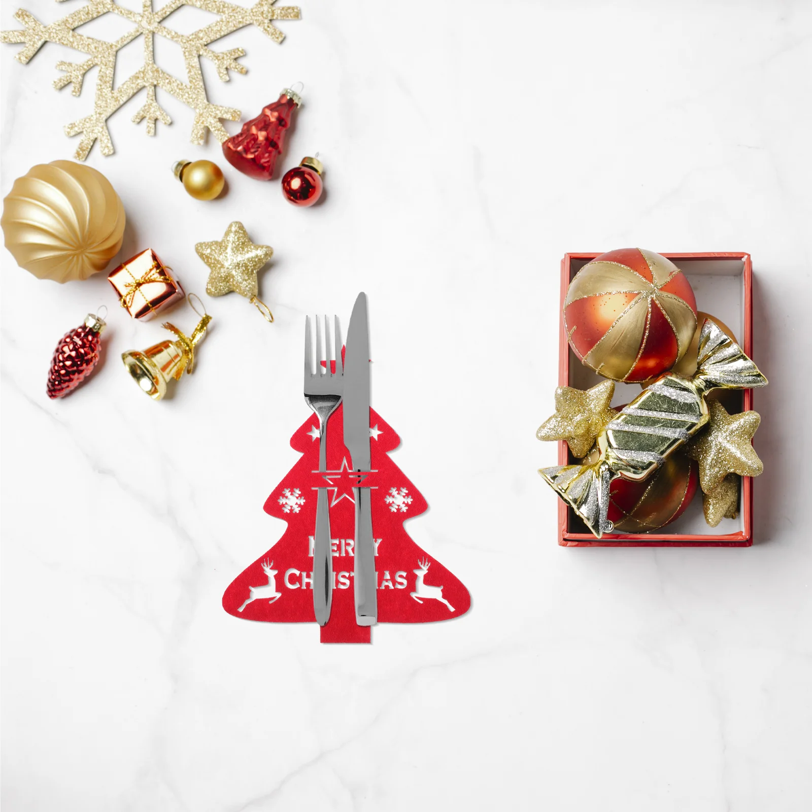 

4 Pcs Christmas Tree Knife and Fork Suit Holiday Dinnerware Storage Silverware Holder Winter Bag Sleeves Felt Cloth Cutlery