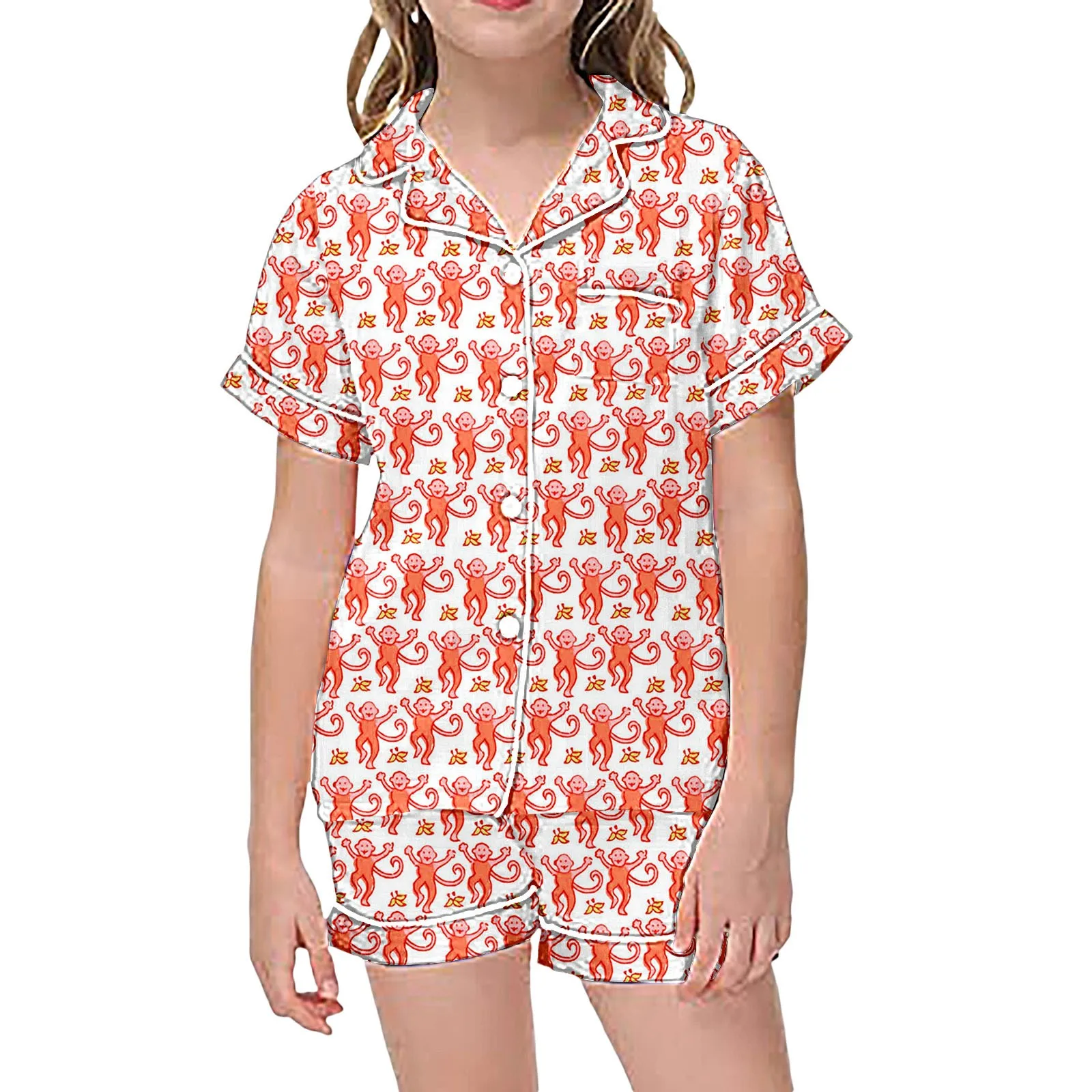 Cute Roller Monkey Print Pajama Short Sleeve Shirt And Shorts Pajama Set Sleepwear 2 Piece Set Pajamas For Kids Children Graphic