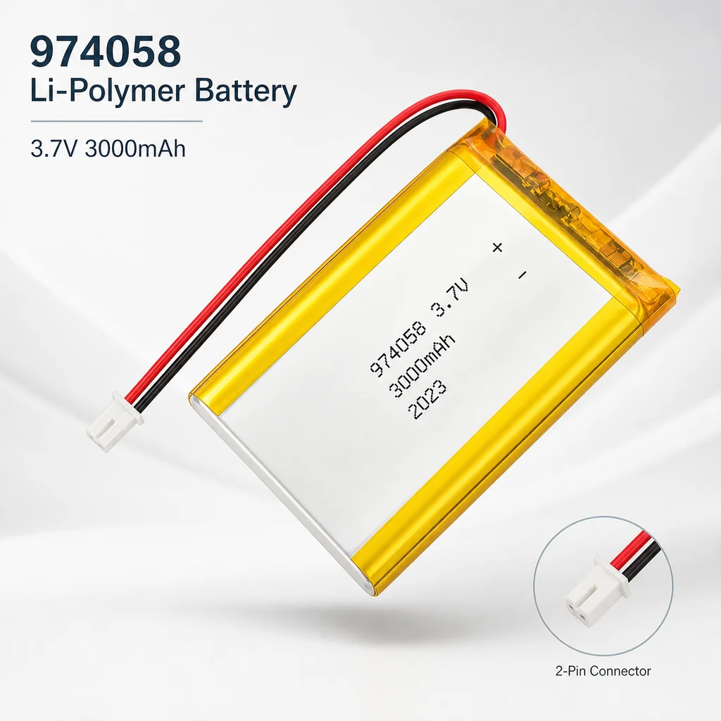 Lithium Polymer Battery 974058 3.7V 3000mAh PH2.0 Connector Rechargeable Cell for GPS Navigator Massage Meter Drone