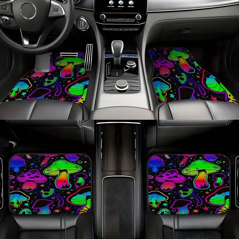 4pcs, Fantasy Mushroom Pattern Car Mats, Universal Non-Slip Carpet, Easy To Clean, Pet-Friendly Car Accessories Suitable For Use