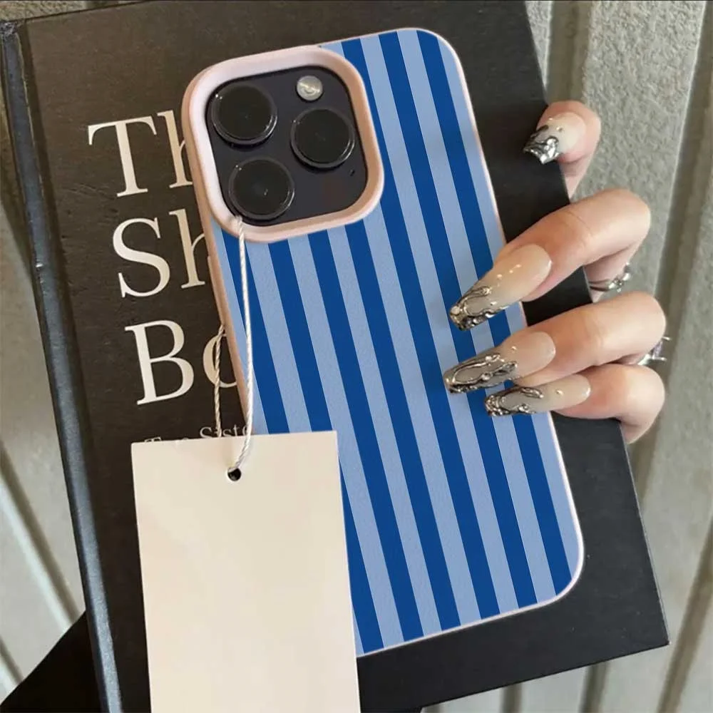 Doppelte blaue Farblinien Handyhülle für iPhone 17 16 15 14 13 12 11 Pro Max 16 15 Plus XR Silikon Matt Weiche Stoßfeste Hülle – Detail 7