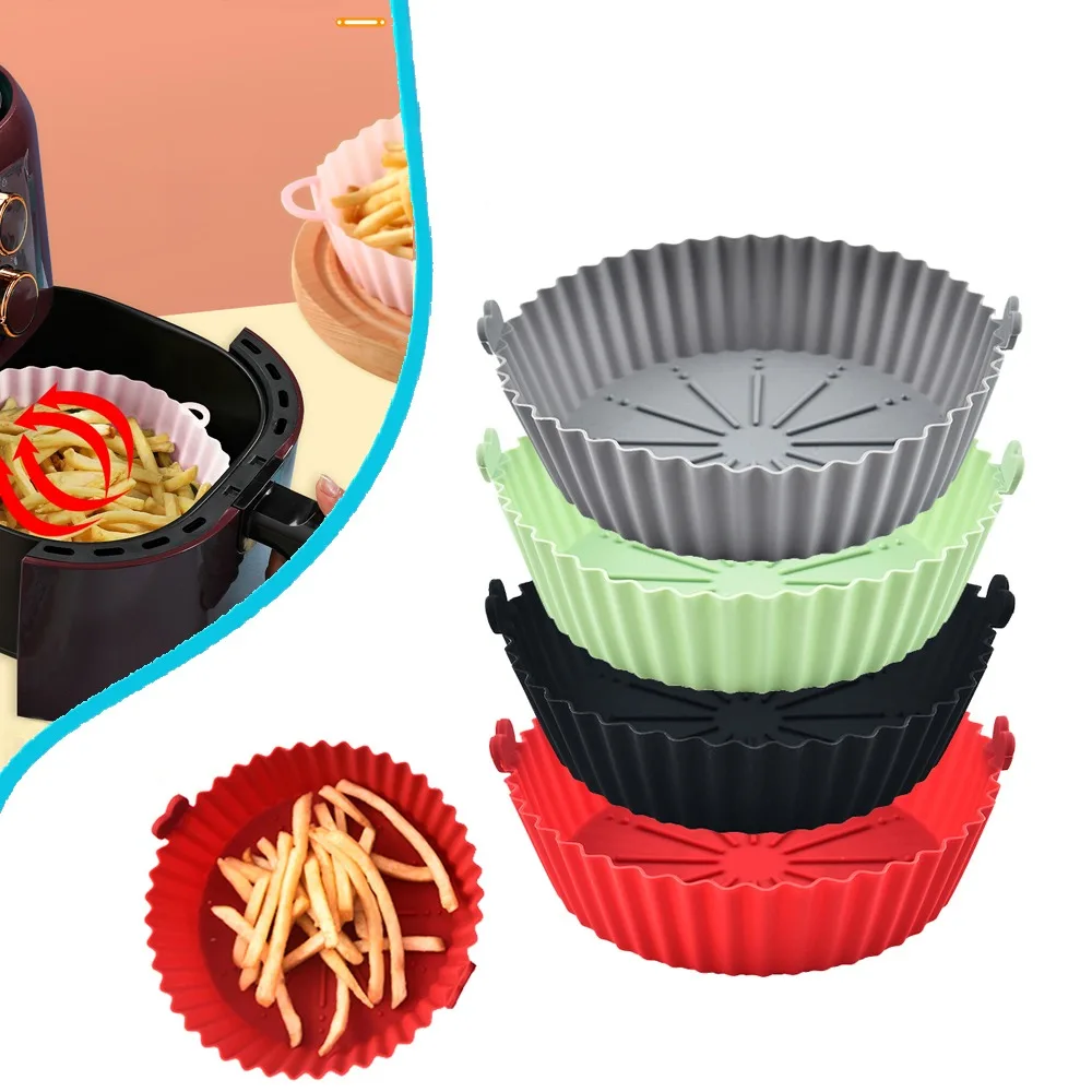 Round Air Fryers Oven Baking Silicone Tray Fried Chicken Basket Mat Air Fryer Silicone Pot Grill Pan Kitchen Accessories