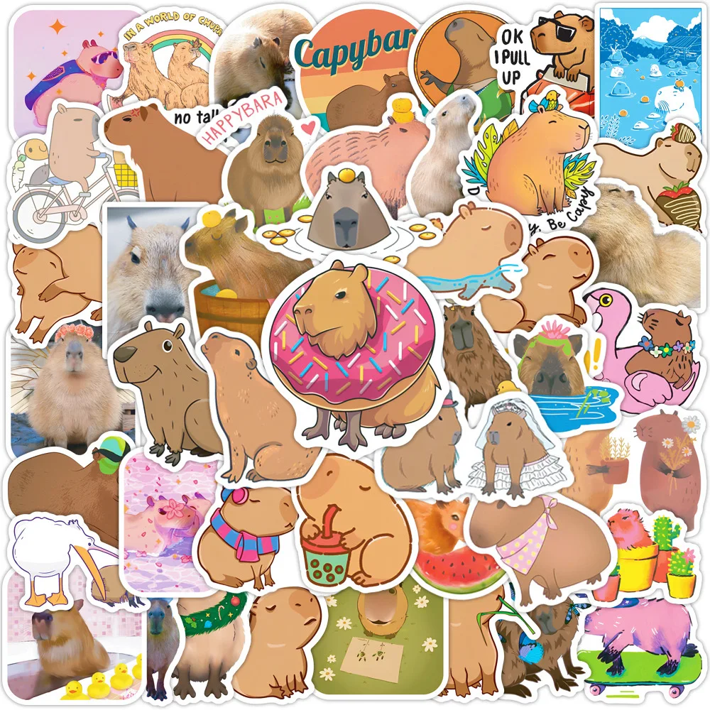 

10/50PCS Funny Cute Animal Capybara Stickers Kids Toy For Laptop Water Bottle Luggage Skateboard Waterproof Graffiti Decals