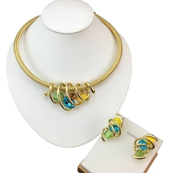 Newest Dubai Jewelry Sets Beautiful Colorful Stones Necklace for Women Wedding Bridal FHK19091