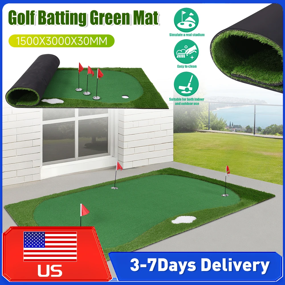 

Тренажерный коврик для гольфа 3х1,5 м с 3 флагами, передвижной, с наклонной поверхностью, для дома, улицы, для гольф-симулятора, для чиппинга