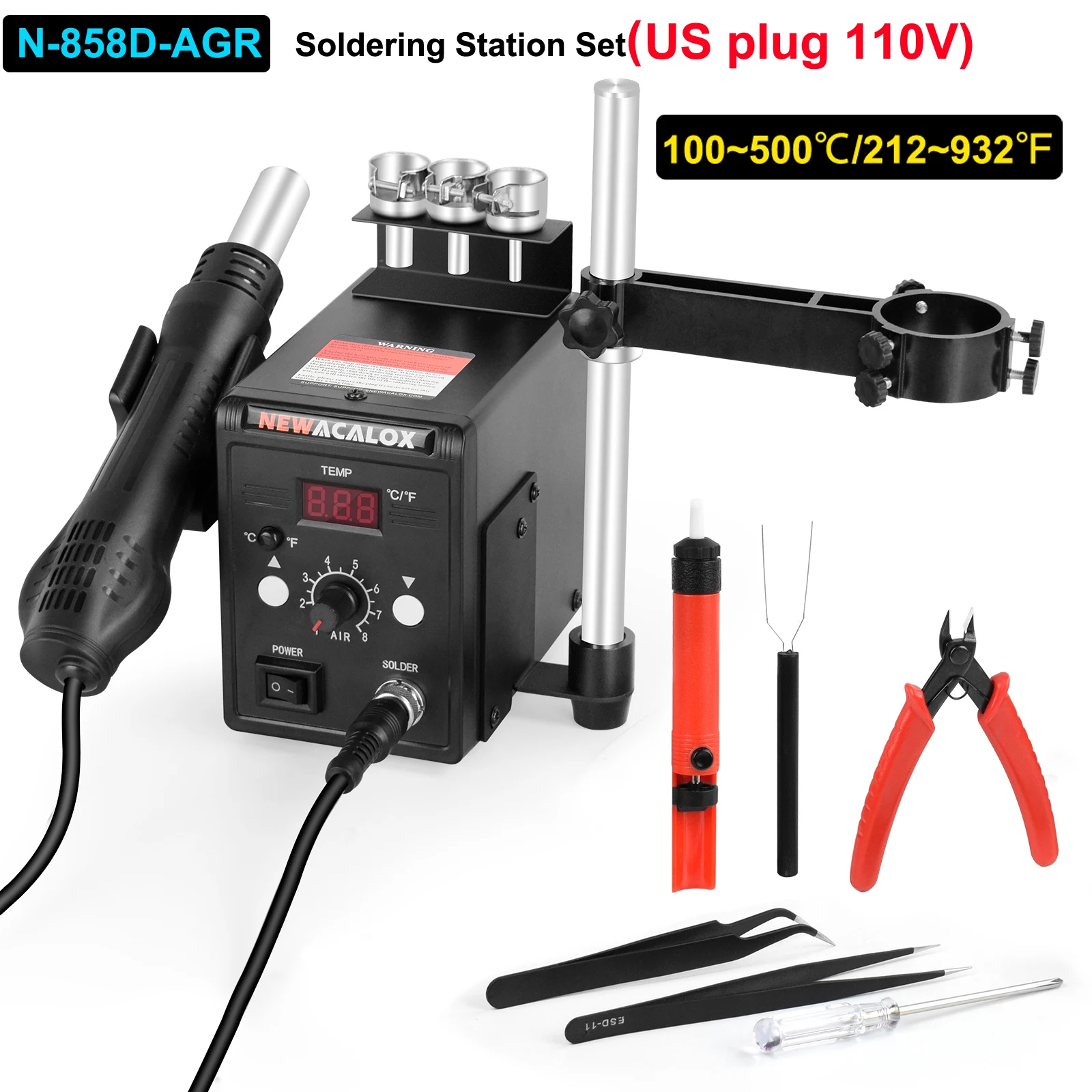 NEWACALOX-Estação De Solda De Retrabalho De Ar Quente Pistola De Calor Industrial, Ferramenta De Solda Desoldering, Exibição De Temperatura, 110V, 700W