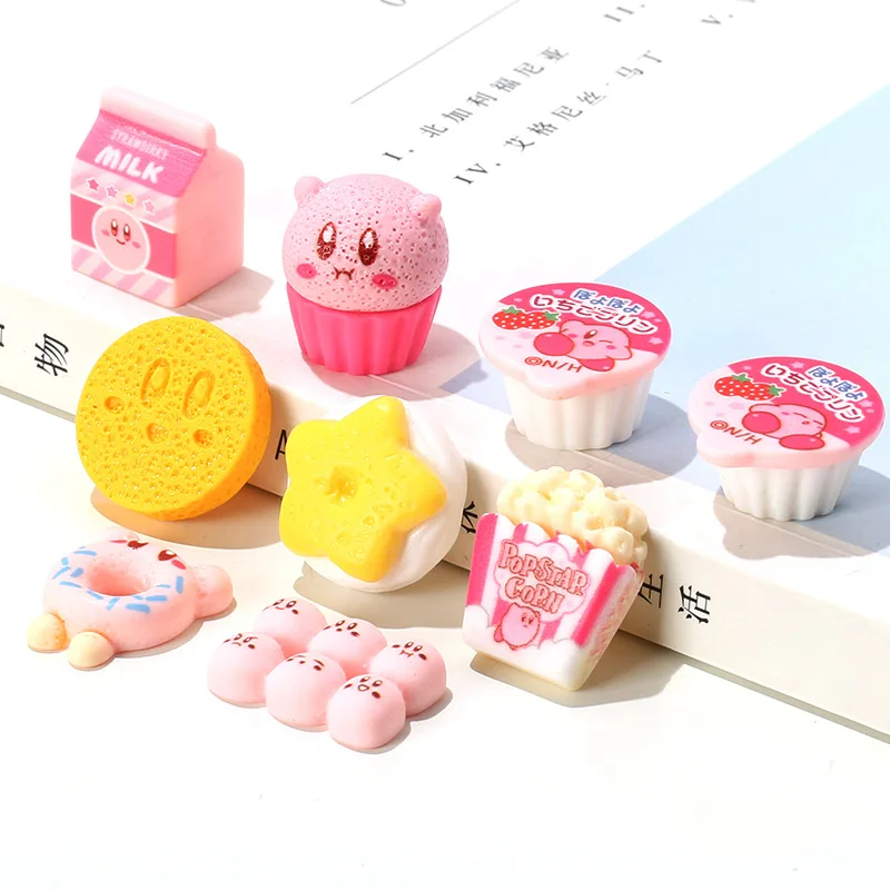 9Pcs/Set Cartoon Anime Star Kirby Cupcake Big Jelly Pink Resin Miniatures DIY Crafts Phone Shell Patch Kawaii Accessories Toy