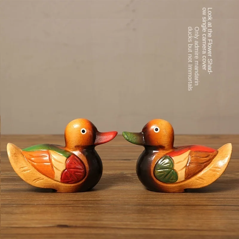 Lovely mandarin duck wooden ornaments toys living room bedroom TV cabinet decorations marriage couple gifts