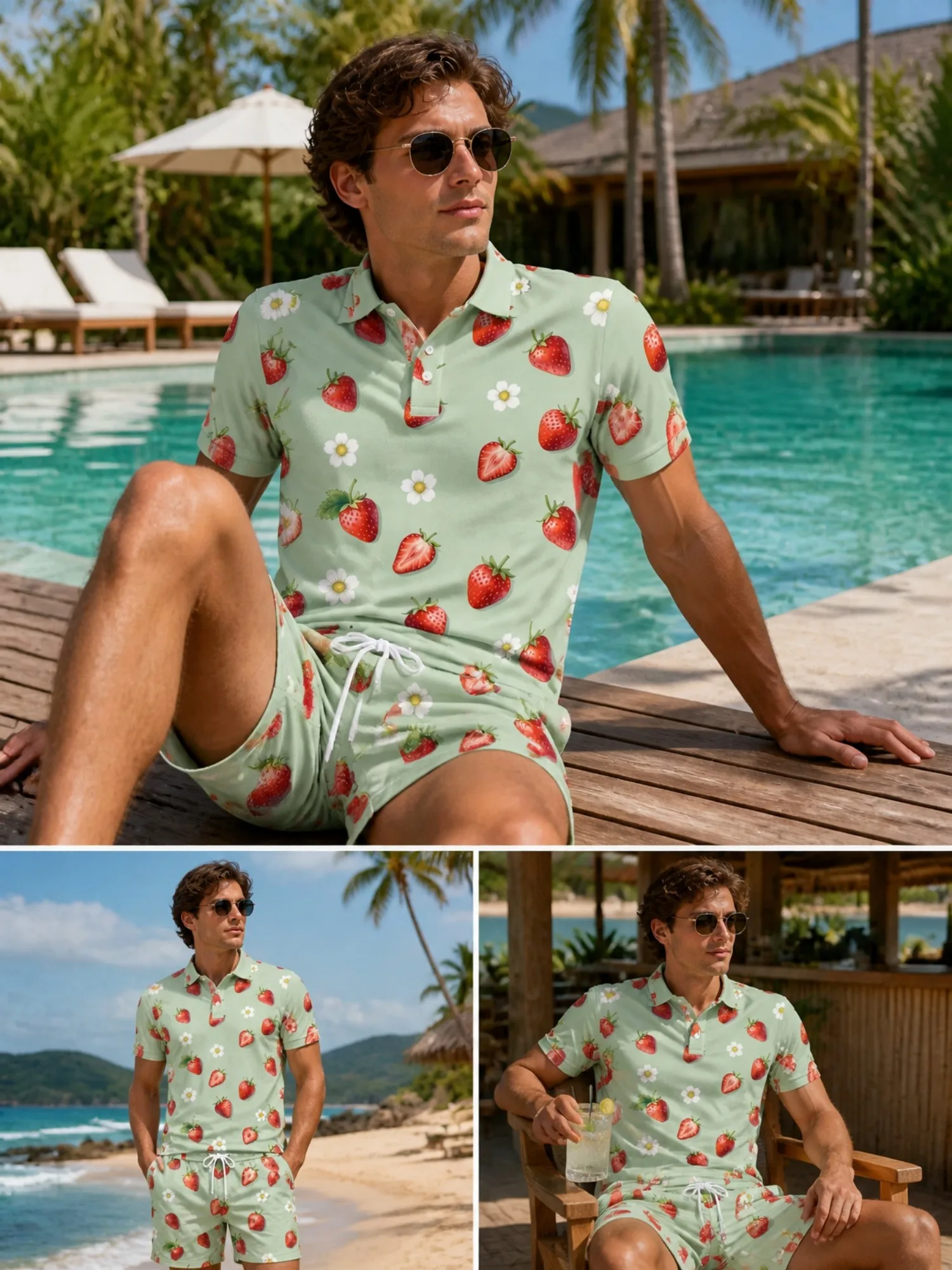 Ensemble polo à manches courtes et short pour homme, tenue décontractée en deux pièces, idéale pour les vacances à la plage, tenue assortie, cool, décontractée, vêtements d'été