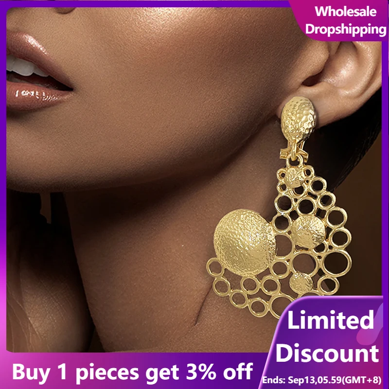 

Earrings For Women Gold Color Big Drop Earrings 18K Gold Plated Fashion Jewelry Wedding Accessories Trending Free Shipping