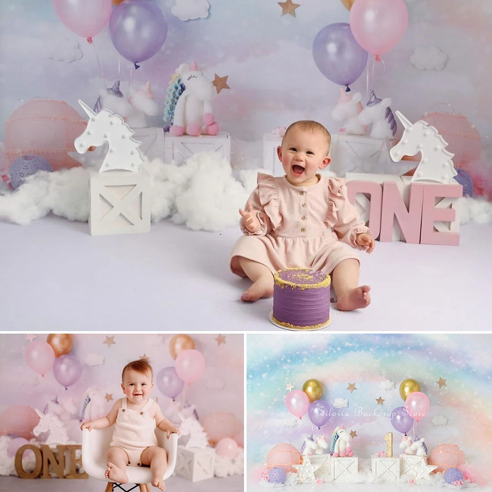 

Unicorn Birthday Backdrop Rainbow Unicorn Star Pink Girl Birthday Party Background Decor Kids Portrait Photo Studio Props Cloth